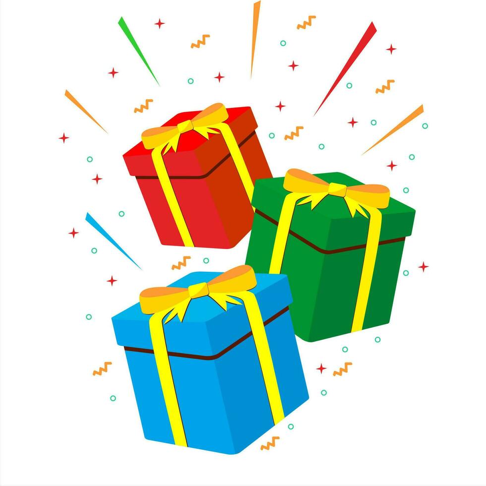 colored gift boxes flying and falling vector with party decorative