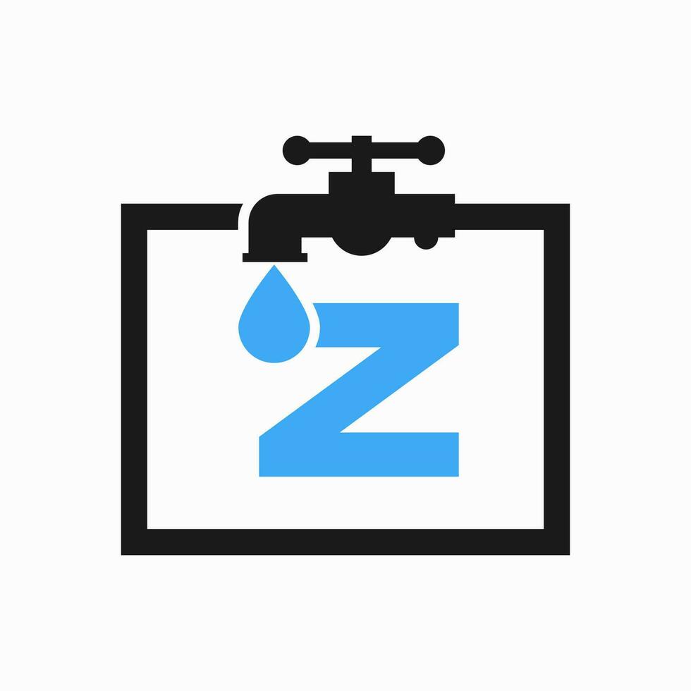 Letter Z Plumber Logo Design. Plumbing Water Logo Template vector