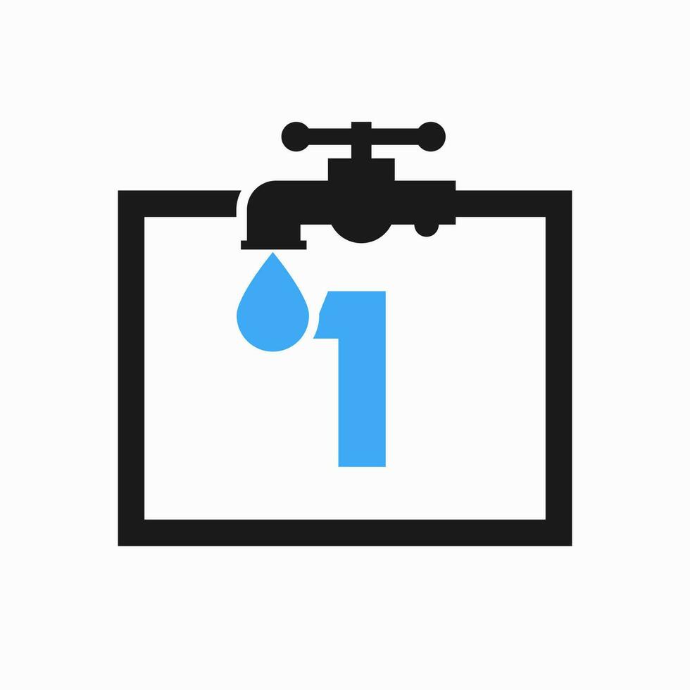 Letter 1 Plumber Logo Design. Plumbing Water Logo Template vector