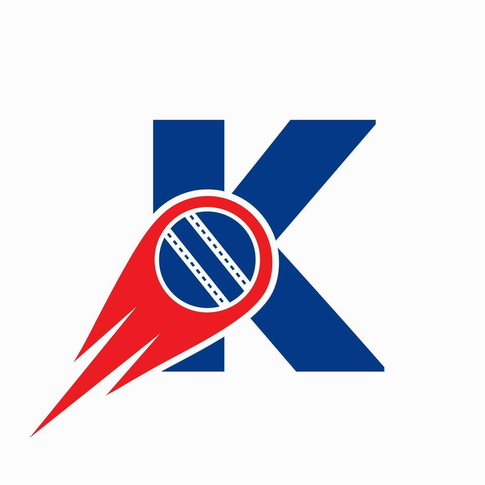 letra k Grillo logo concepto con Moviente pelota icono para Grillo club símbolo. jugador de cricket firmar vector
