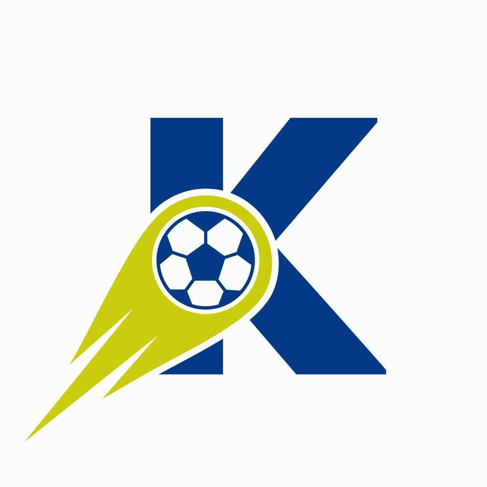 Letter K Football Logo Concept With Moving Football Icon. Soccer Logo