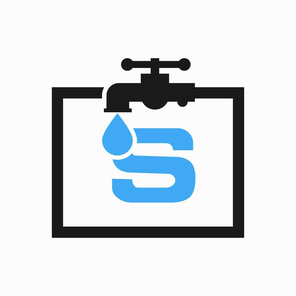 Letter S Plumber Logo Design. Plumbing Water Logo Template vector