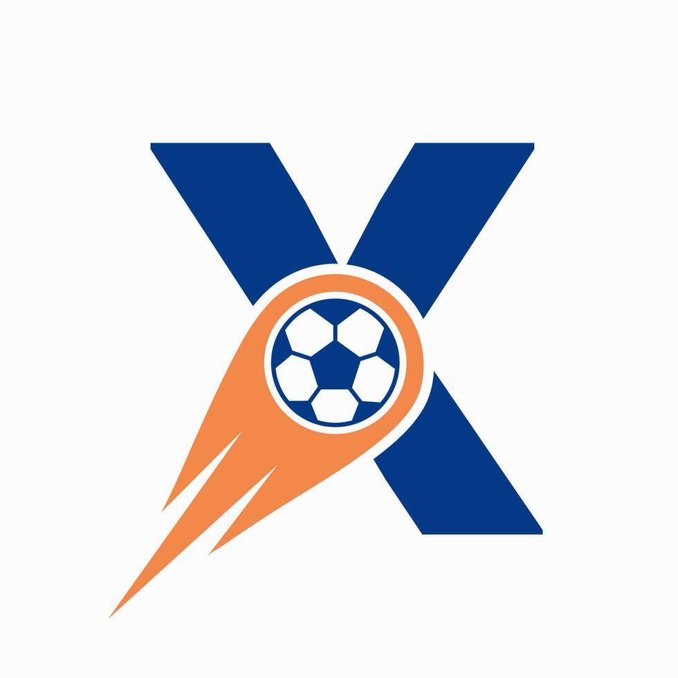 Letter X Football Logo Concept With Moving Football Icon. Soccer Logo Template vector