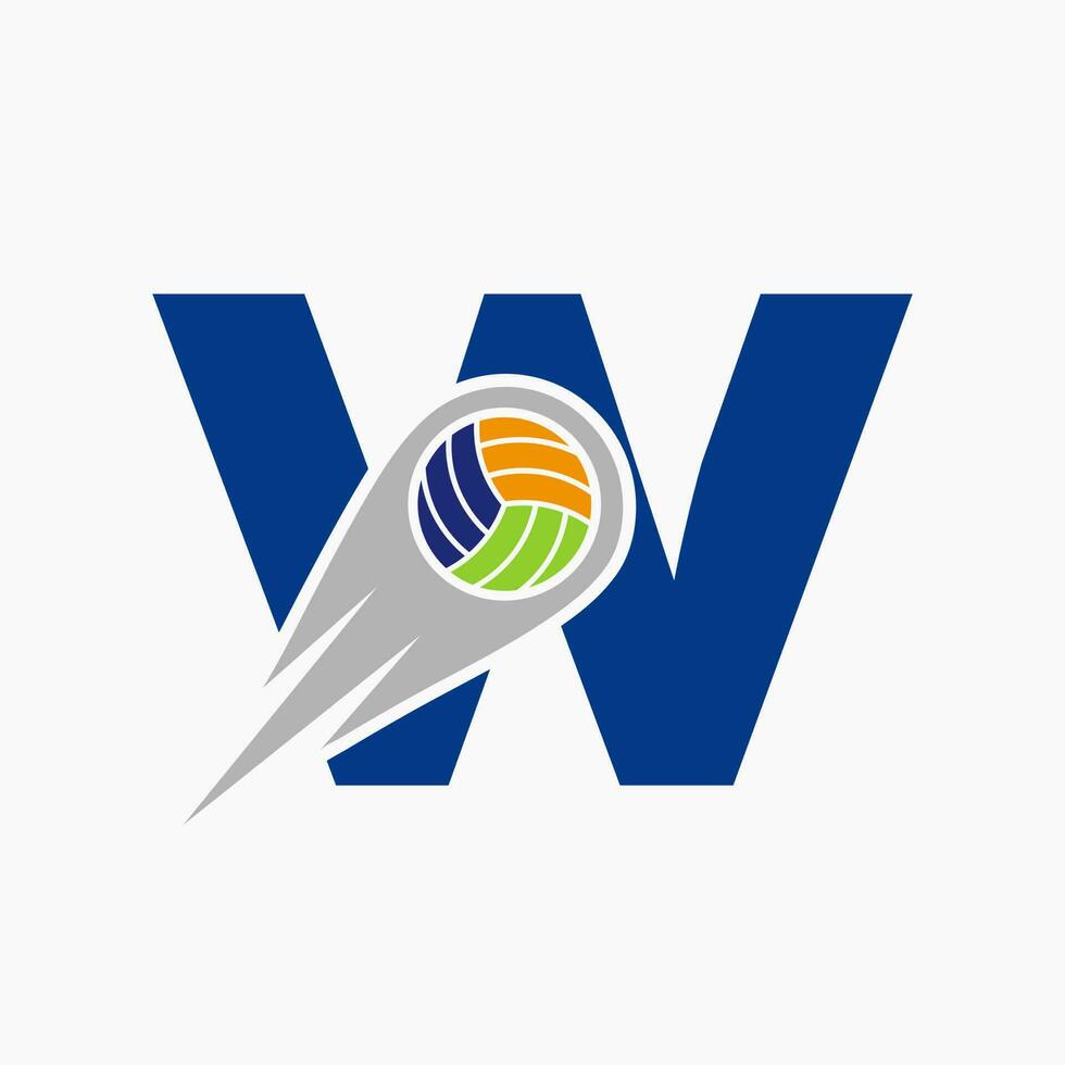 letra w vóleibol logo concepto con Moviente voleo pelota icono. vóleibol Deportes logotipo modelo vector