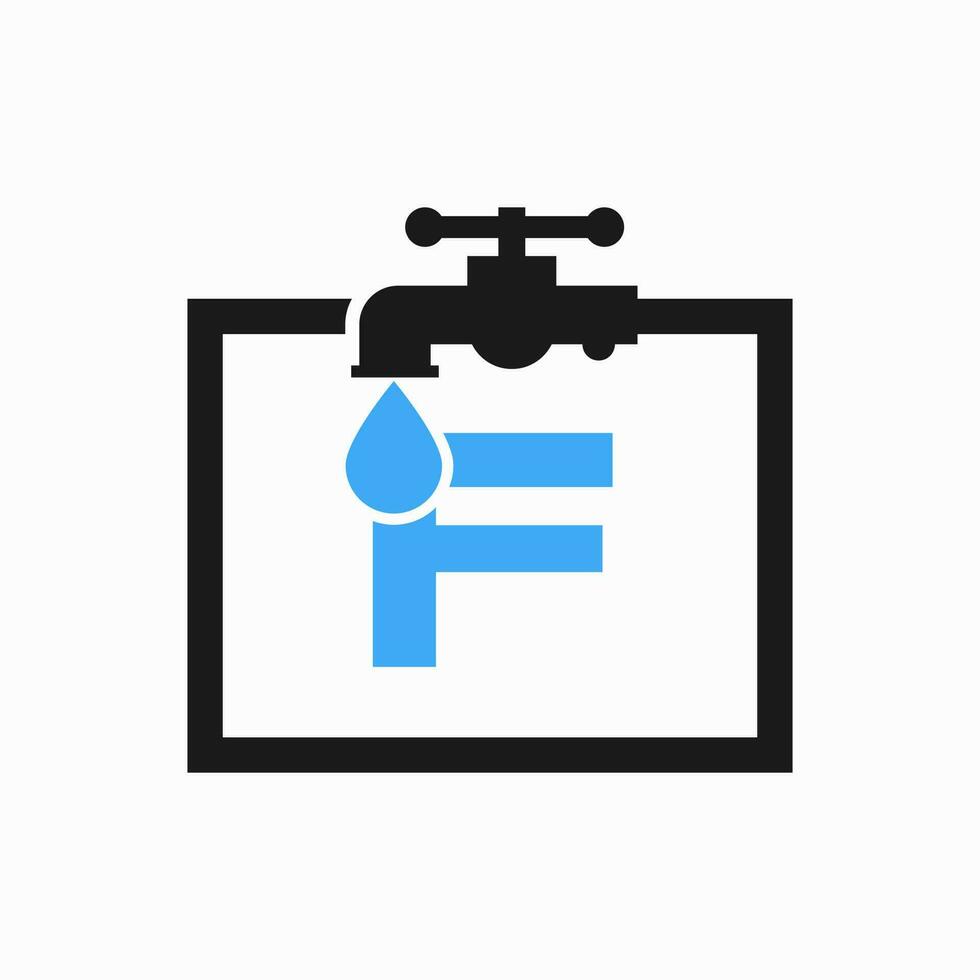 Letter F Plumber Logo Design. Plumbing Water Logo Template vector