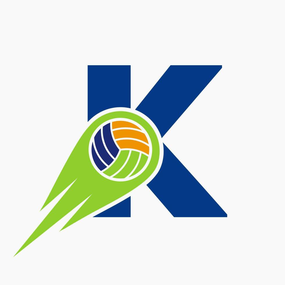 Letter K Volleyball Logo Concept With Moving Volley Ball Icon. Volleyball Sports Logotype Template vector