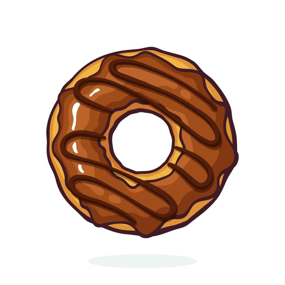 Cartoon illustration of donut with chocolate glaze and caramel vector