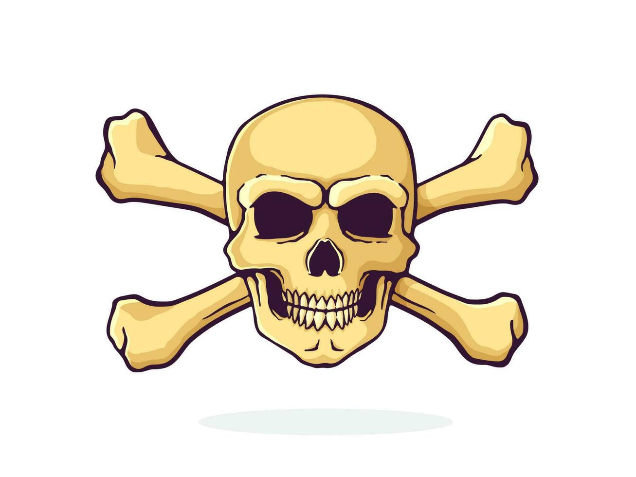 Cartoon illustration of skull Jolly Roger with crossbones behind vector