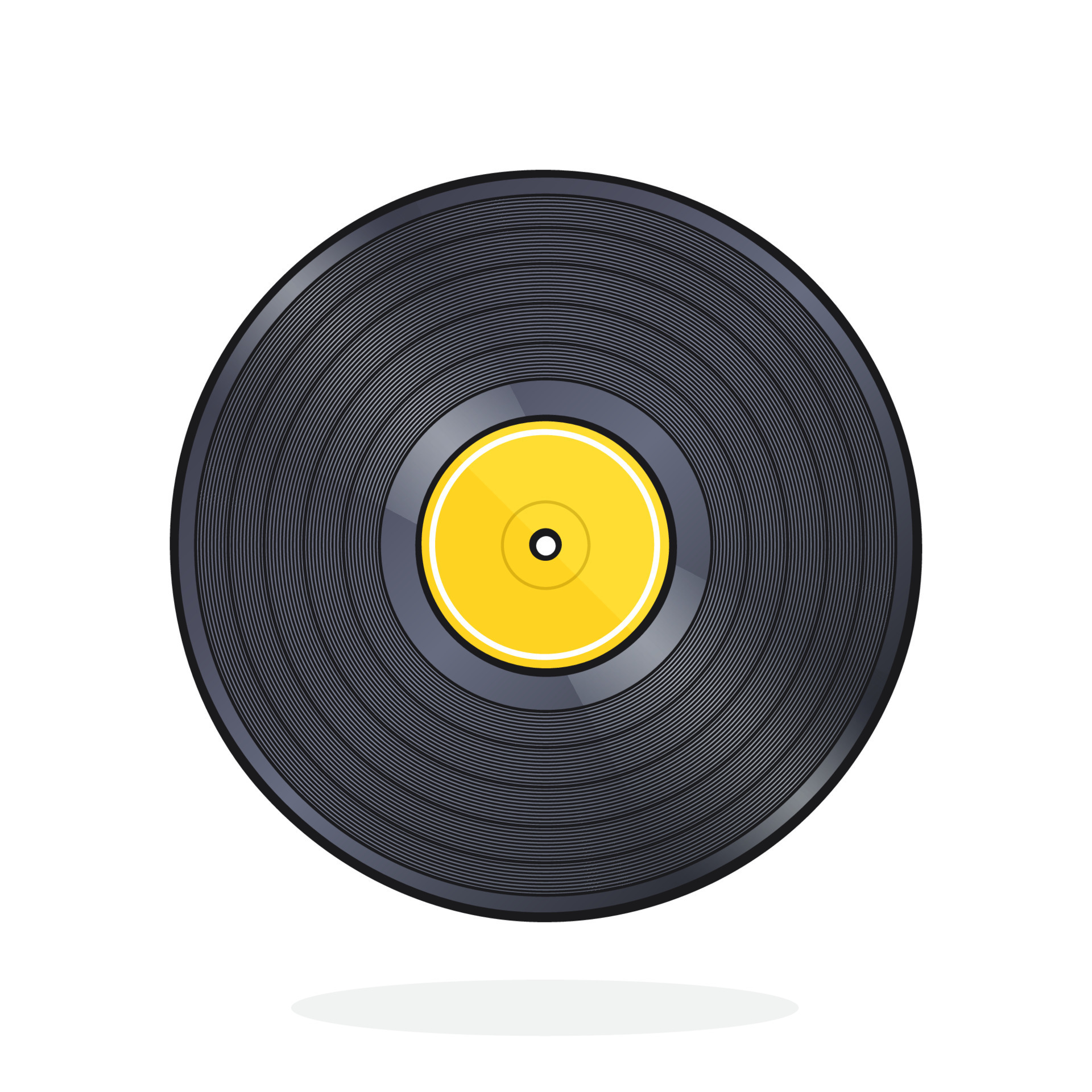 Cartoon illustration of retro vinyl LP record with yellow label