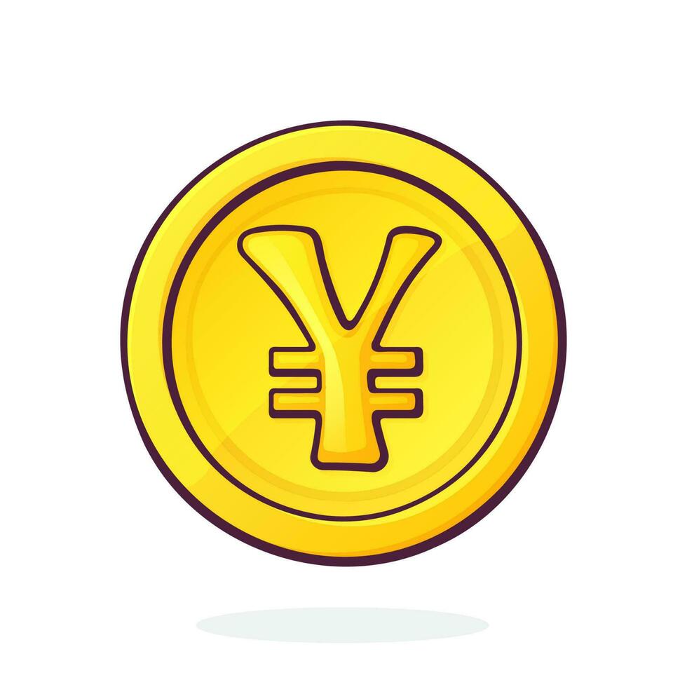 Cartoon illustration of golden coin of Japanese yen or Chinese yuan. Cash money. Symbol of business, economy and finance. The symbol of world currencies vector