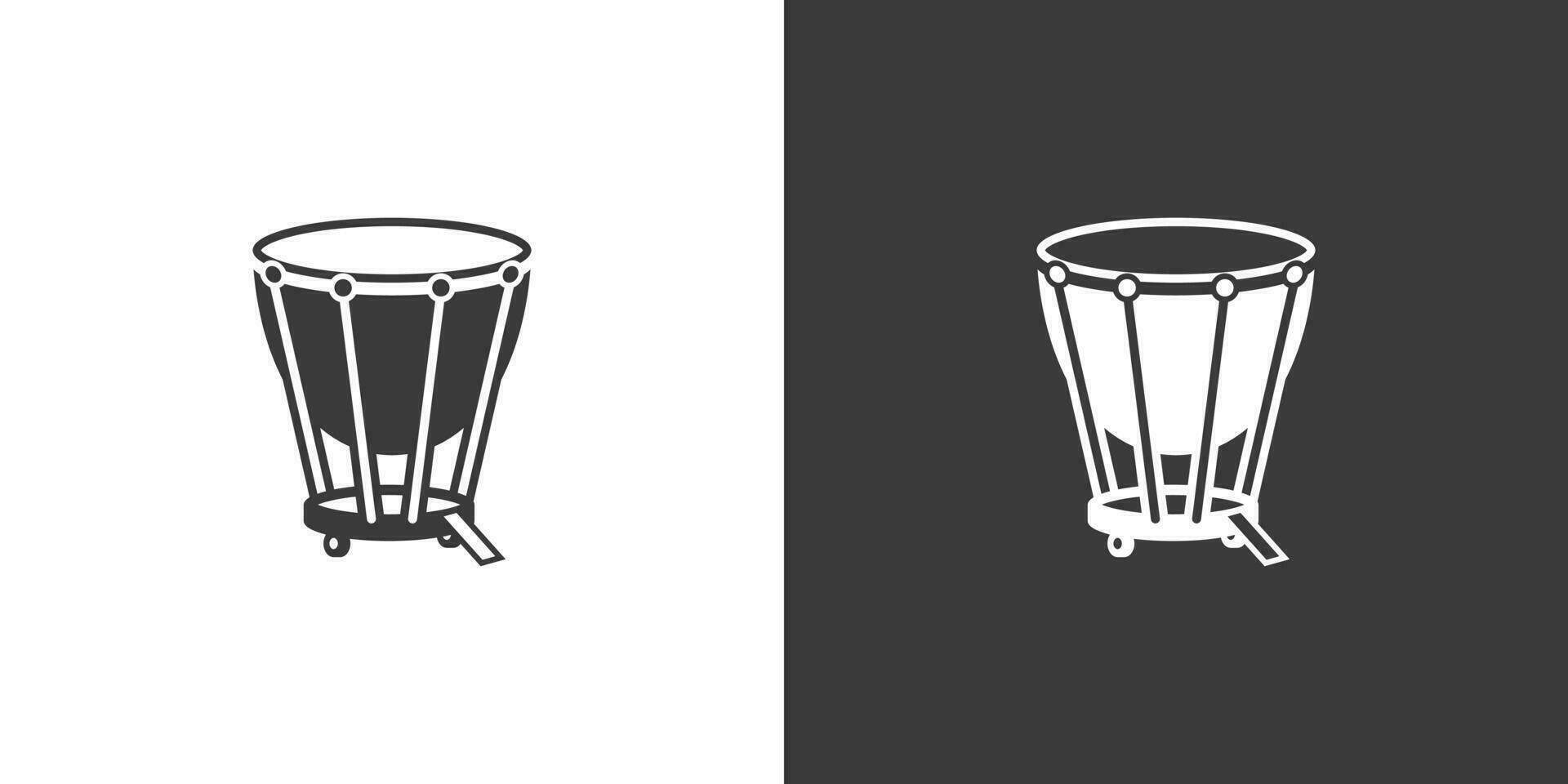 Timpani drum flat web icon. Timpani logo design. Percussion instrument timpani drum sign silhouette icon with invert color. Timpani solid black icon vector design. Musical instruments concept
