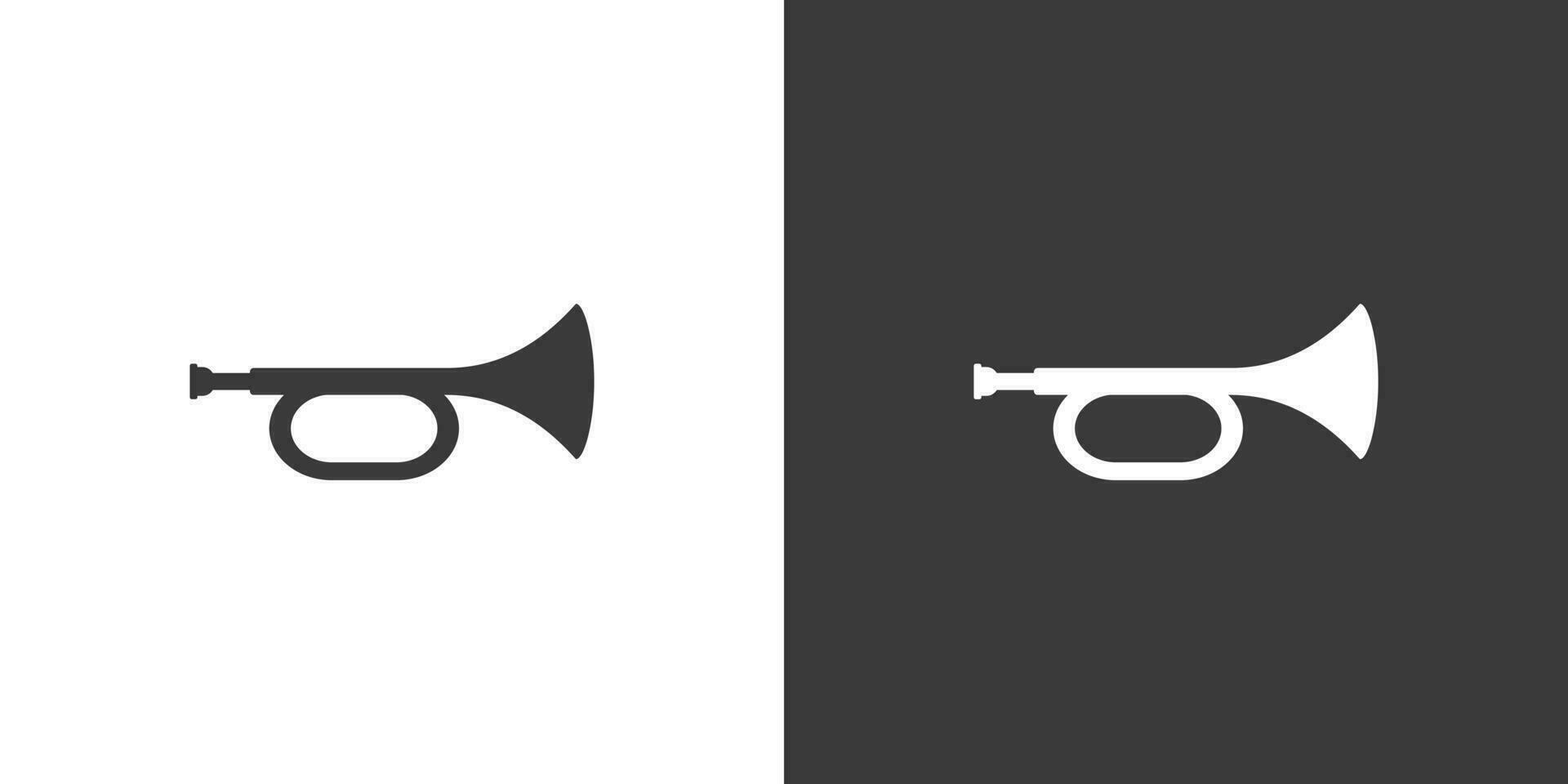 Bugle flat web icon. Bugle logo design. Brass instrument simple bugle sign silhouette icon with invert color. Bugle solid black icon vector design. Musical instruments concept