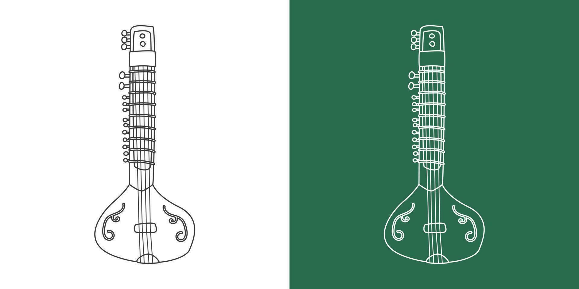 sitar línea dibujo dibujos animados estilo. tradicional indio cuerda instrumento sitar clipart dibujo en lineal estilo aislado en blanco y pizarra antecedentes. musical instrumento clipart concepto vector
