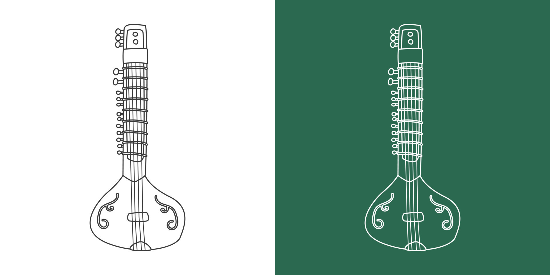 sitar línea dibujo dibujos animados estilo. tradicional indio cuerda