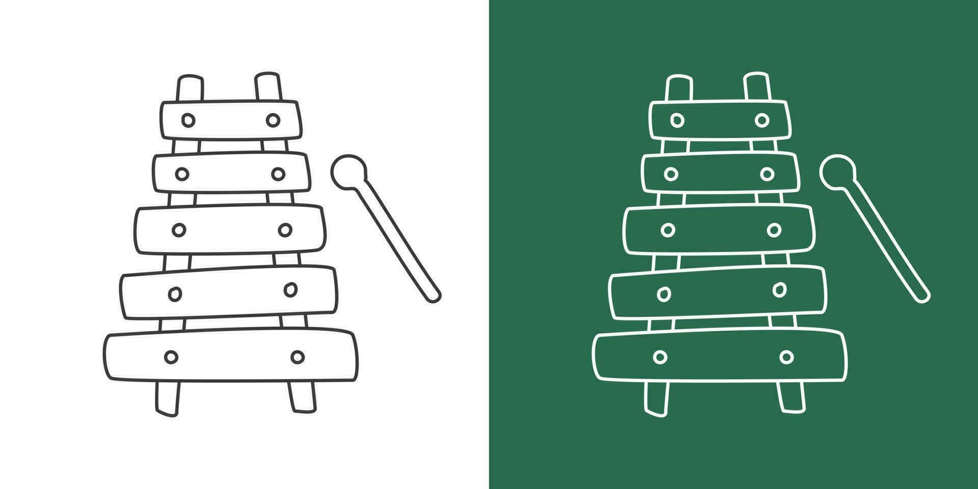 Xylophone line drawing cartoon style. Percussion instrument xylophone