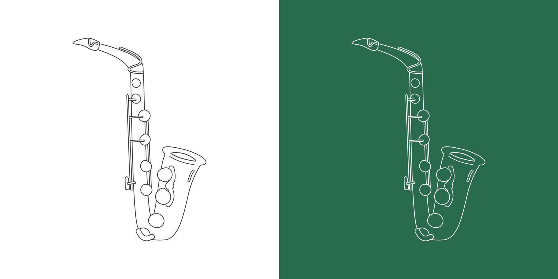 Alto saxophone line drawing cartoon style. Brass instrument alto