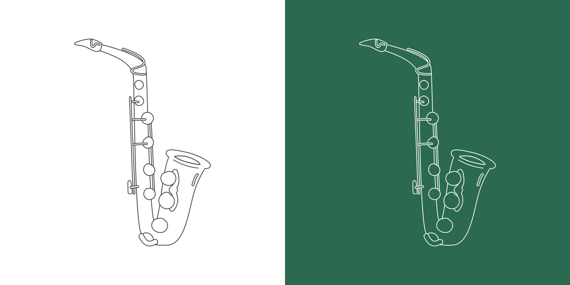 Alto saxophone line drawing cartoon style. Brass instrument alto