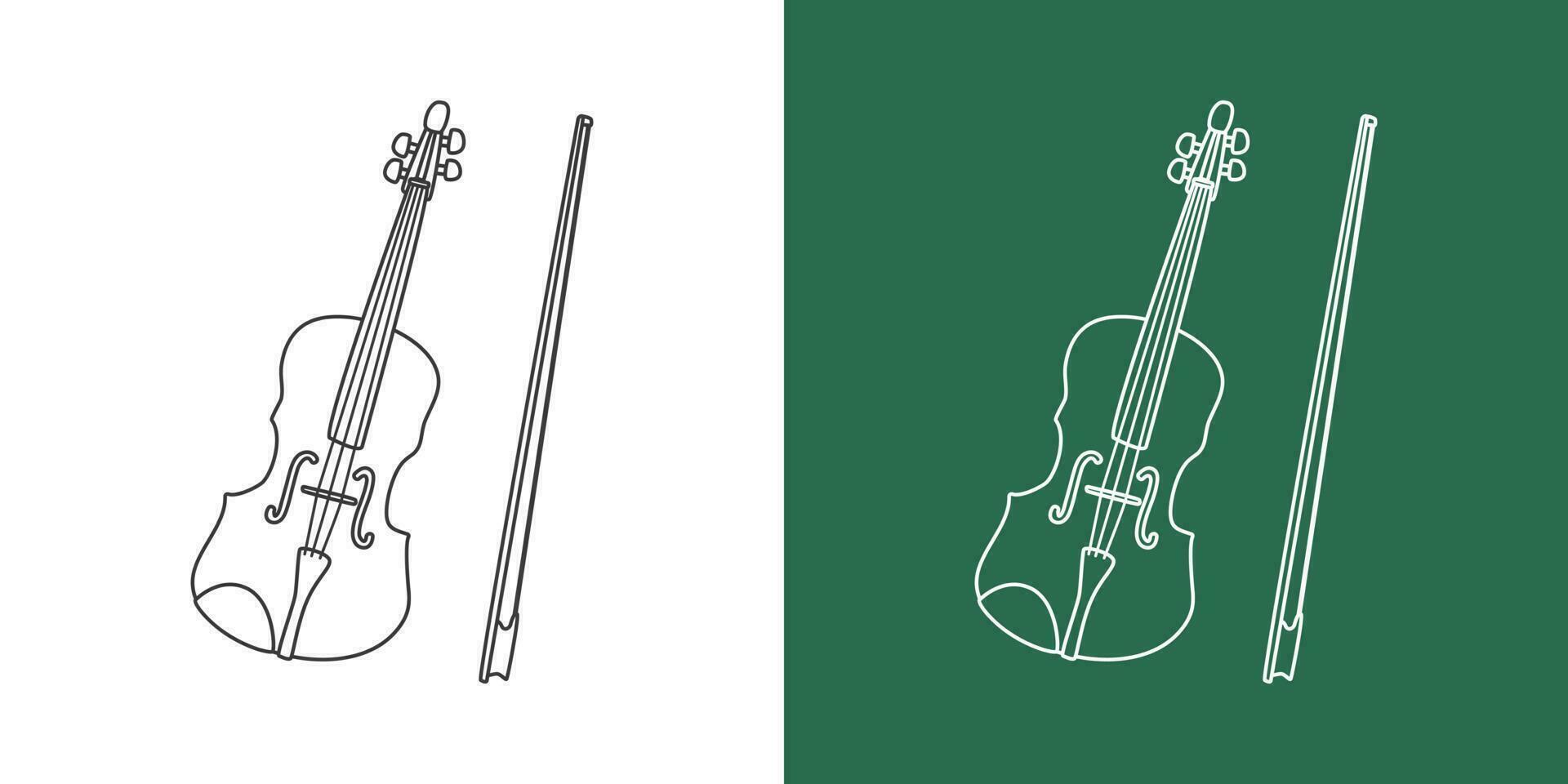 Violin line drawing cartoon style. String instrument violin clipart drawing in linear style isolated on white and chalkboard background. Musical instrument clipart concept, vector design