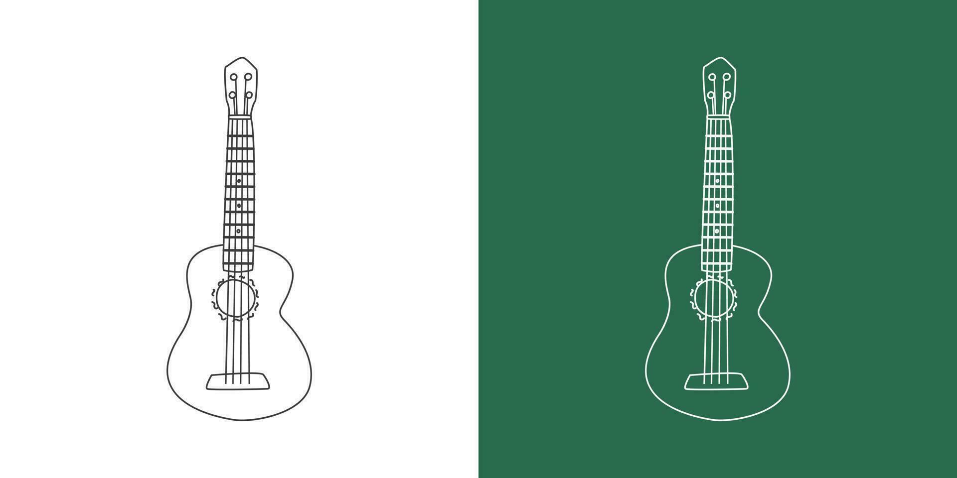 Ukulele line drawing cartoon style. String instrument ukulele clipart drawing in linear style isolated on white and chalkboard background. Musical instrument clipart concept, vector design