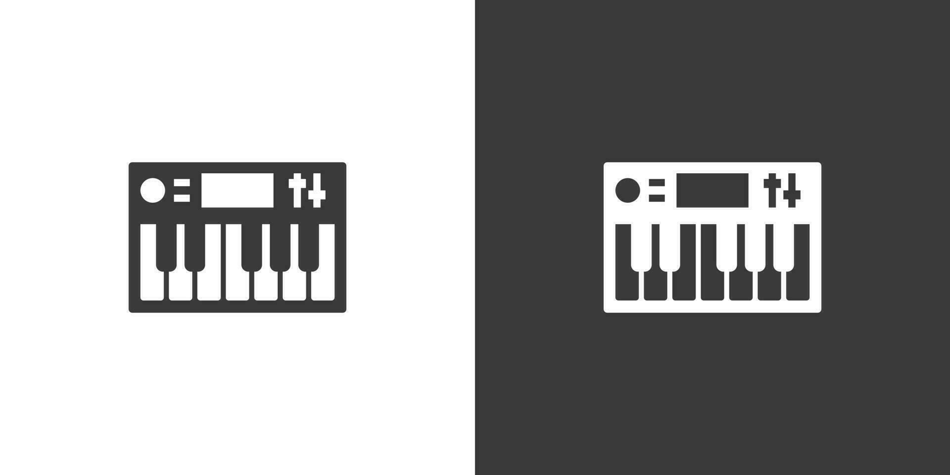 Musical keyboard flat web icon. Synthesizer keyboard logo design. Synthesizer sign silhouette icon with invert color. Keyboard solid black icon vector design. Musical instruments concept