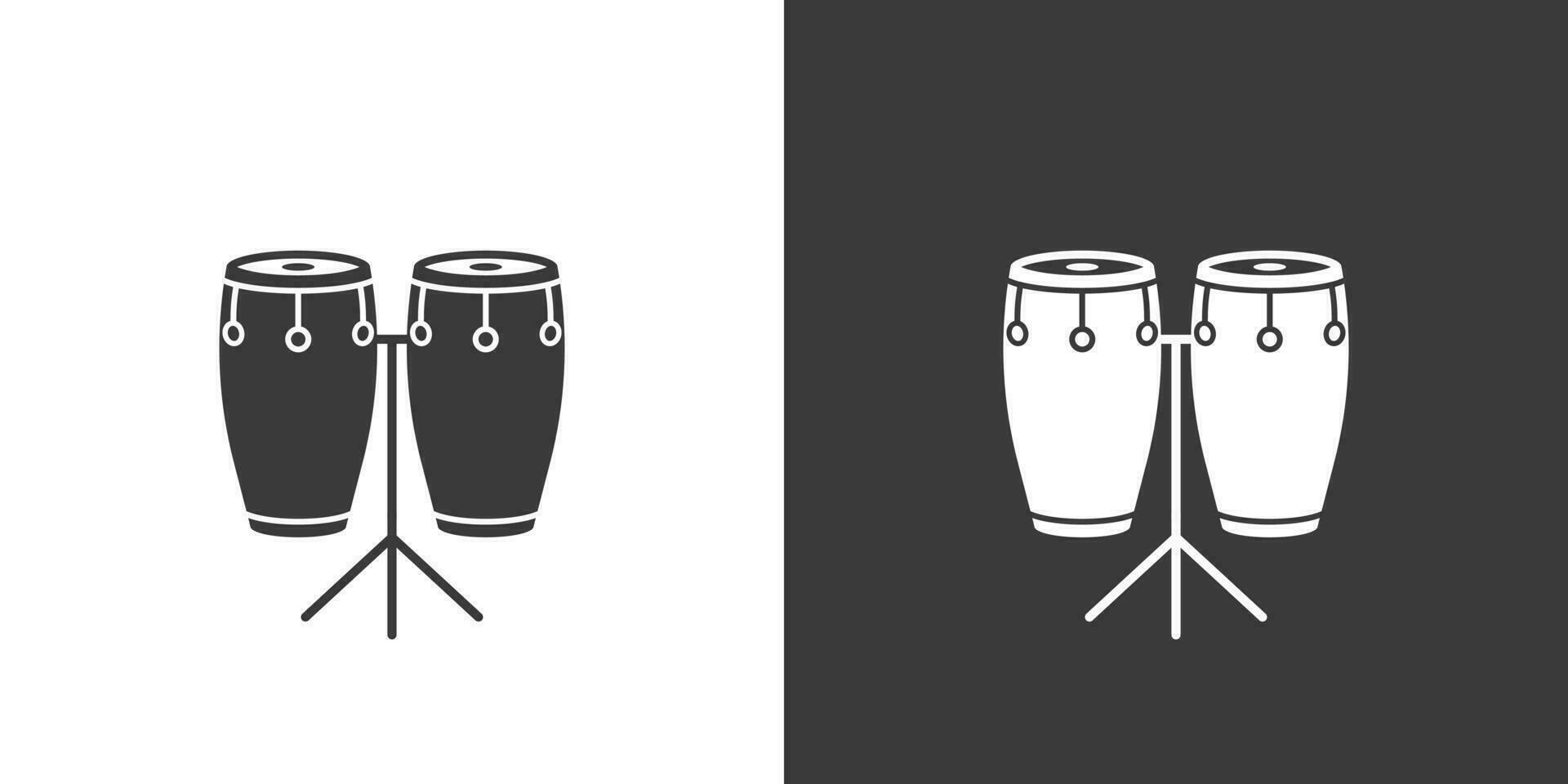 Conga drums flat web icon. Congas logo design. Percussion instrument simple pair of conga drum sign silhouette icon invert color. Congas solid black icon vector design. Musical instruments concept