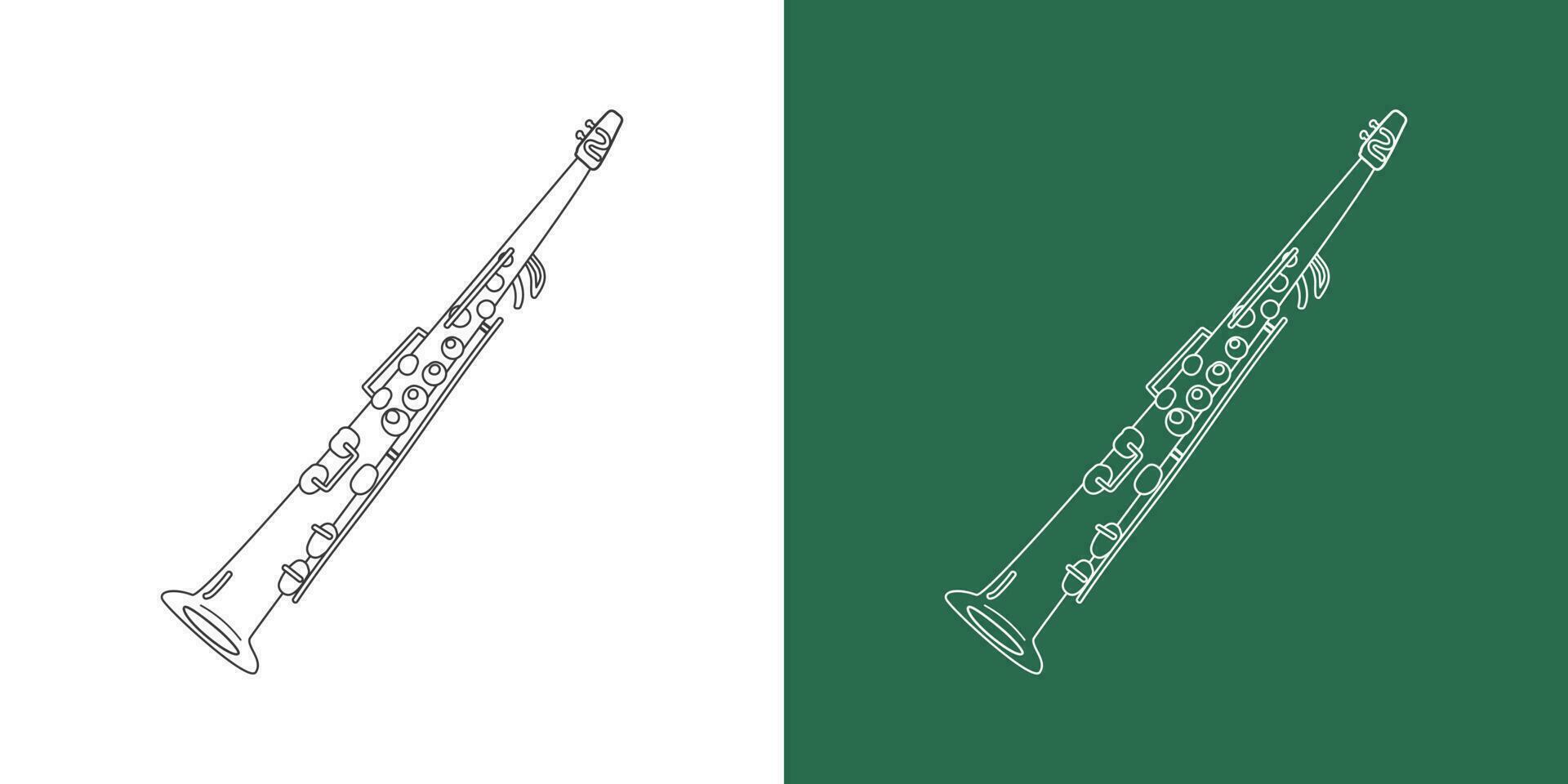 Soprano saxophone line drawing cartoon style. Brass instrument soprano saxophone clipart drawing in linear style isolated on white and chalkboard background. Musical wind instrument clipart concept vector