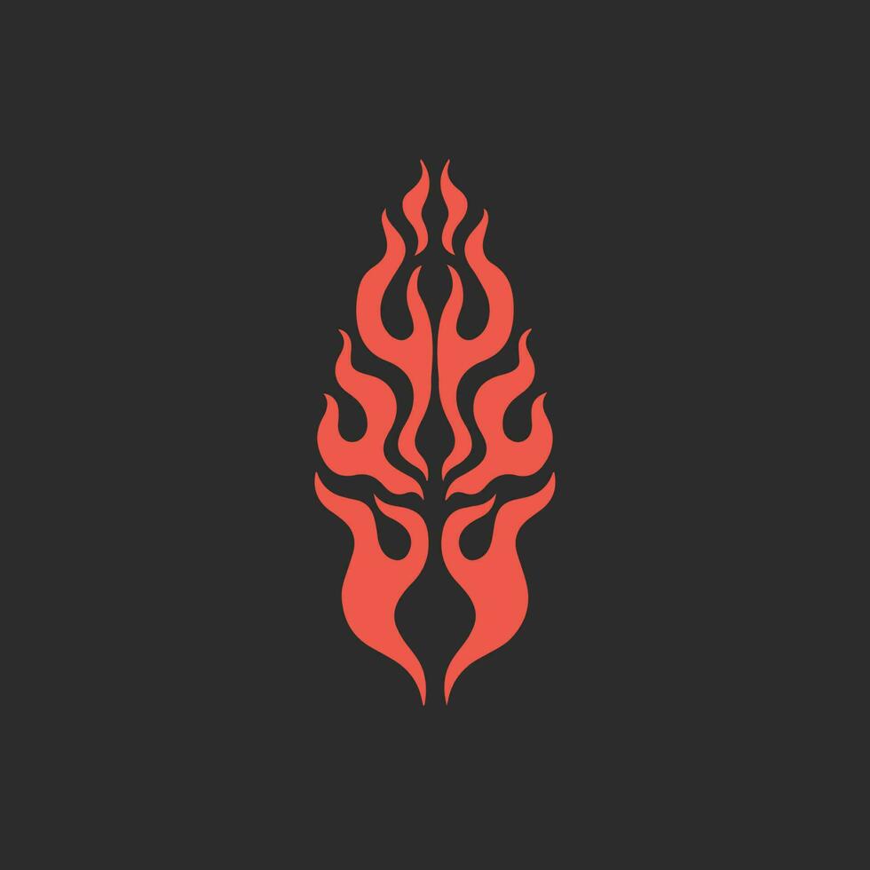 Red Flame Symbol Logo on Black Background. Tribal Decal Stencil Tattoo Design. Flat Vector Illustration.