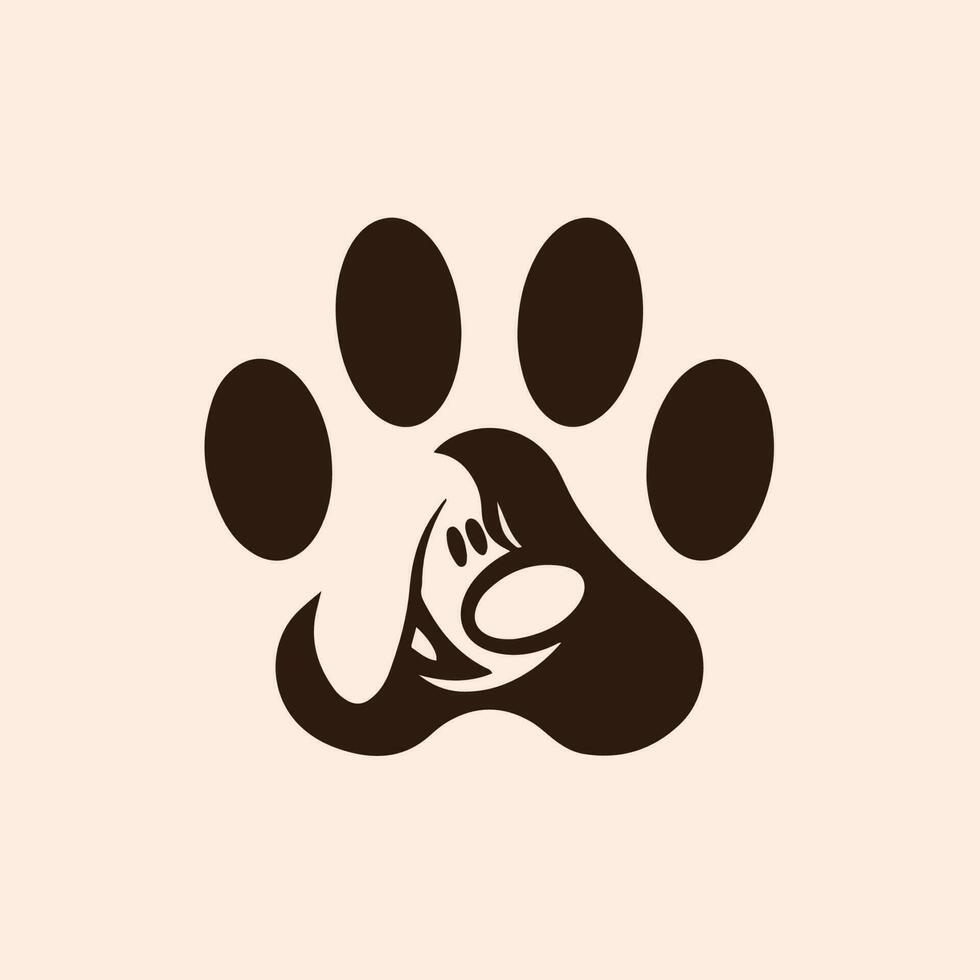 mascota tienda logo diseño con perrito en el medio de perro patas animal plantilla plano vector ilustración.