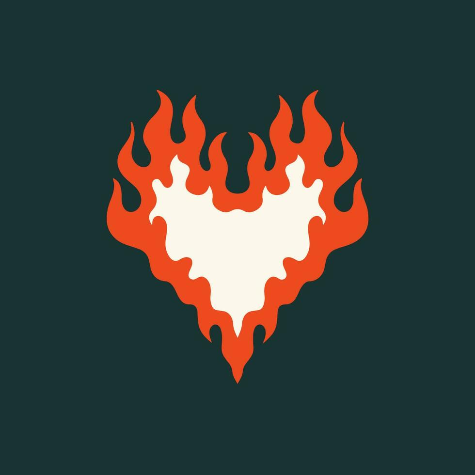Red Flaming Love Symbol Logo on Black Background. Tribal Decal Stencil Tattoo Design. Flat Vector Illustration.