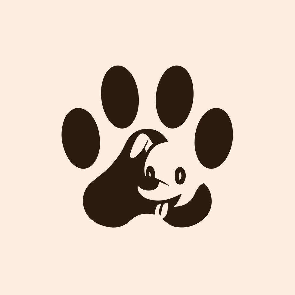mascota tienda logo diseño con perrito en el medio de perro patas animal plantilla plano vector ilustración.