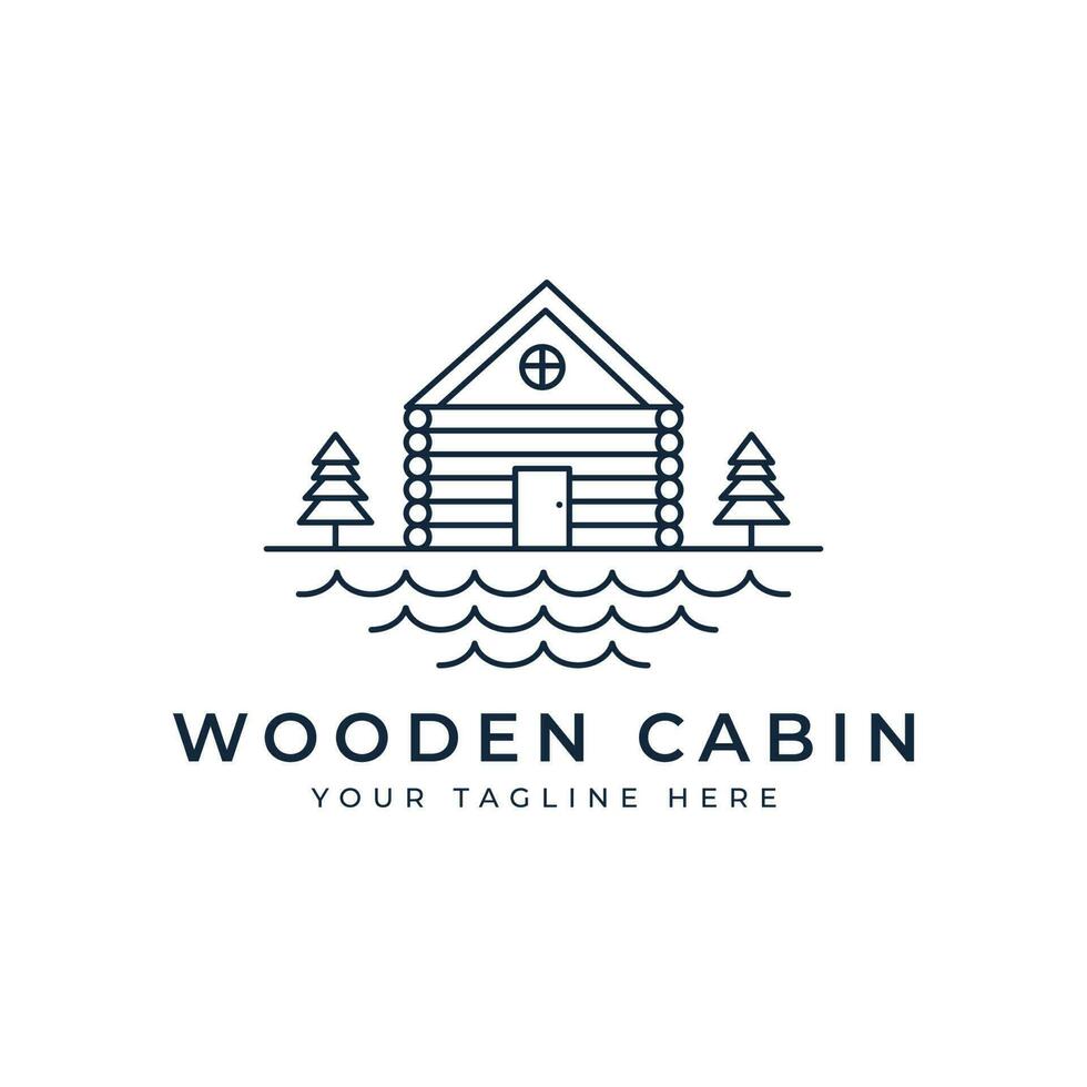 wooden cabin line art logo vector illustration template design