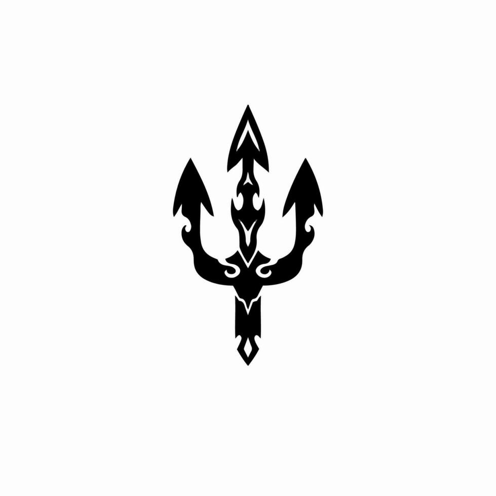 Trident Symbol Logo. Tribal Tattoo Design. Stencil Vector Illustration