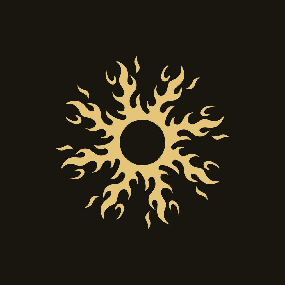 Gold Mandala Tribal Flaming Sun Symbol Logo on Black Background. Stencil Decal Tattoo Design. Flat Vector Illustration. 24452381 Vector Art at Vecteezy