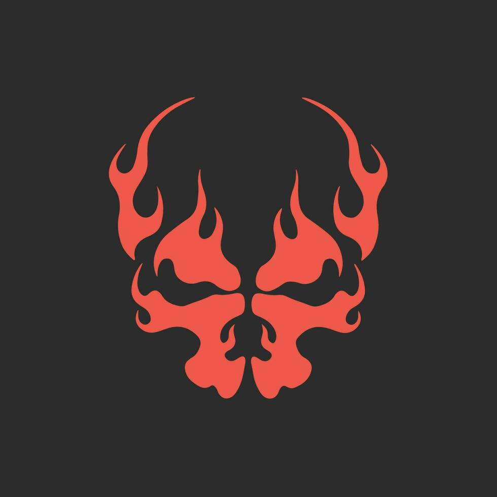 Flaming Red White Skull Symbol Logo on Black Background. Tribal Decal Stencil Tattoo Design. Flat Vector Illustration.