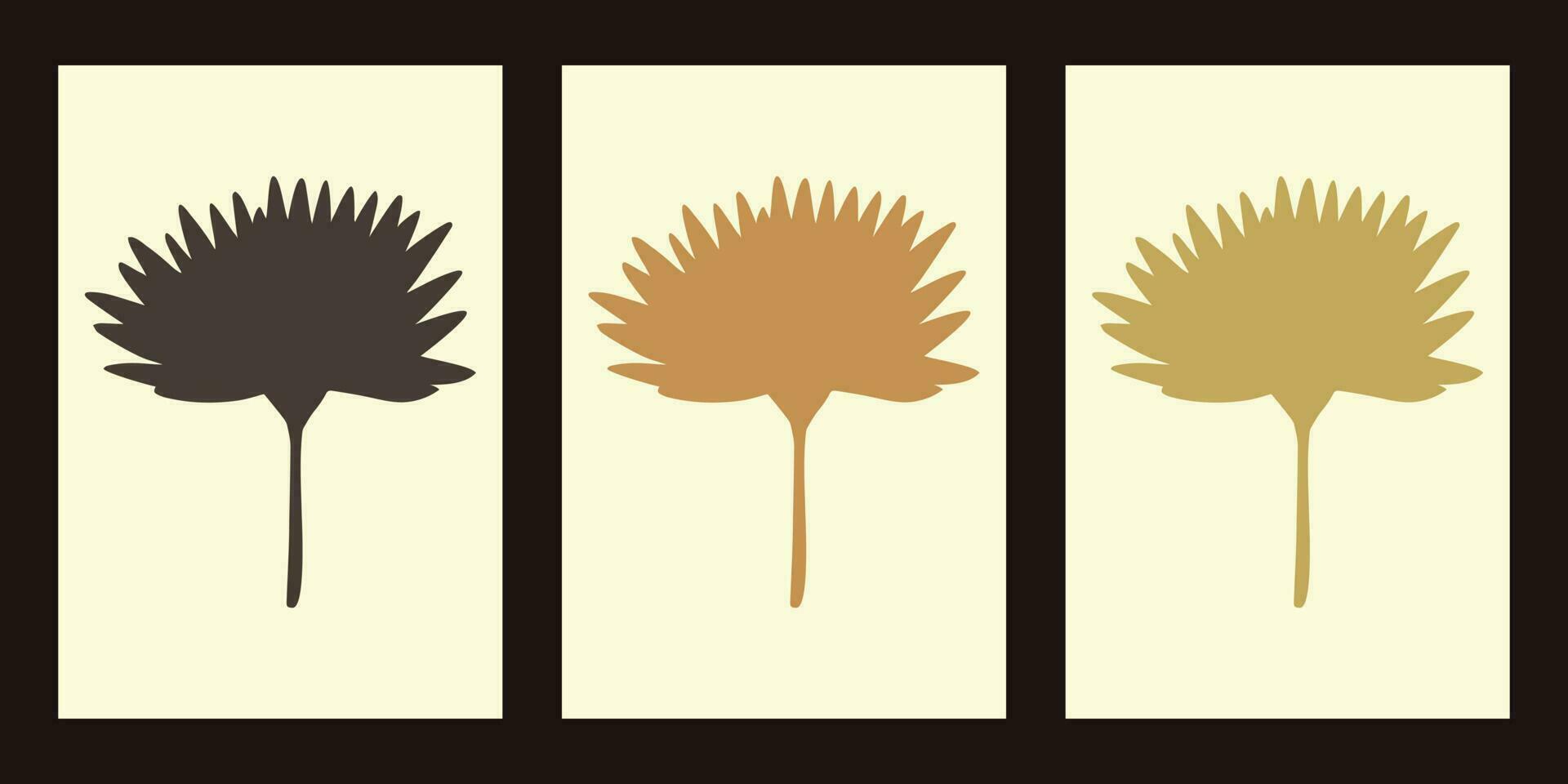 Set of minimalist paintings with botanical elements in brown colors. For interior decoration, print and design vector