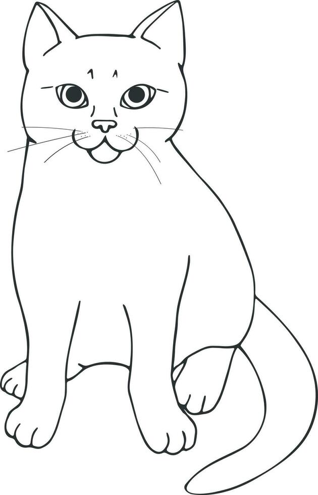 linda sentado gato retrato en blanco antecedentes. sentado animal contorno. mano dibujado gato. bosquejo. vector Arte