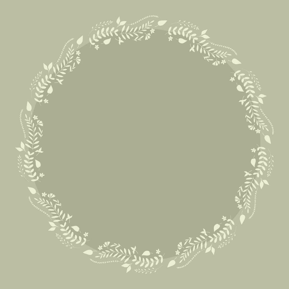 Pale green botanical background with a wreath of plants vector
