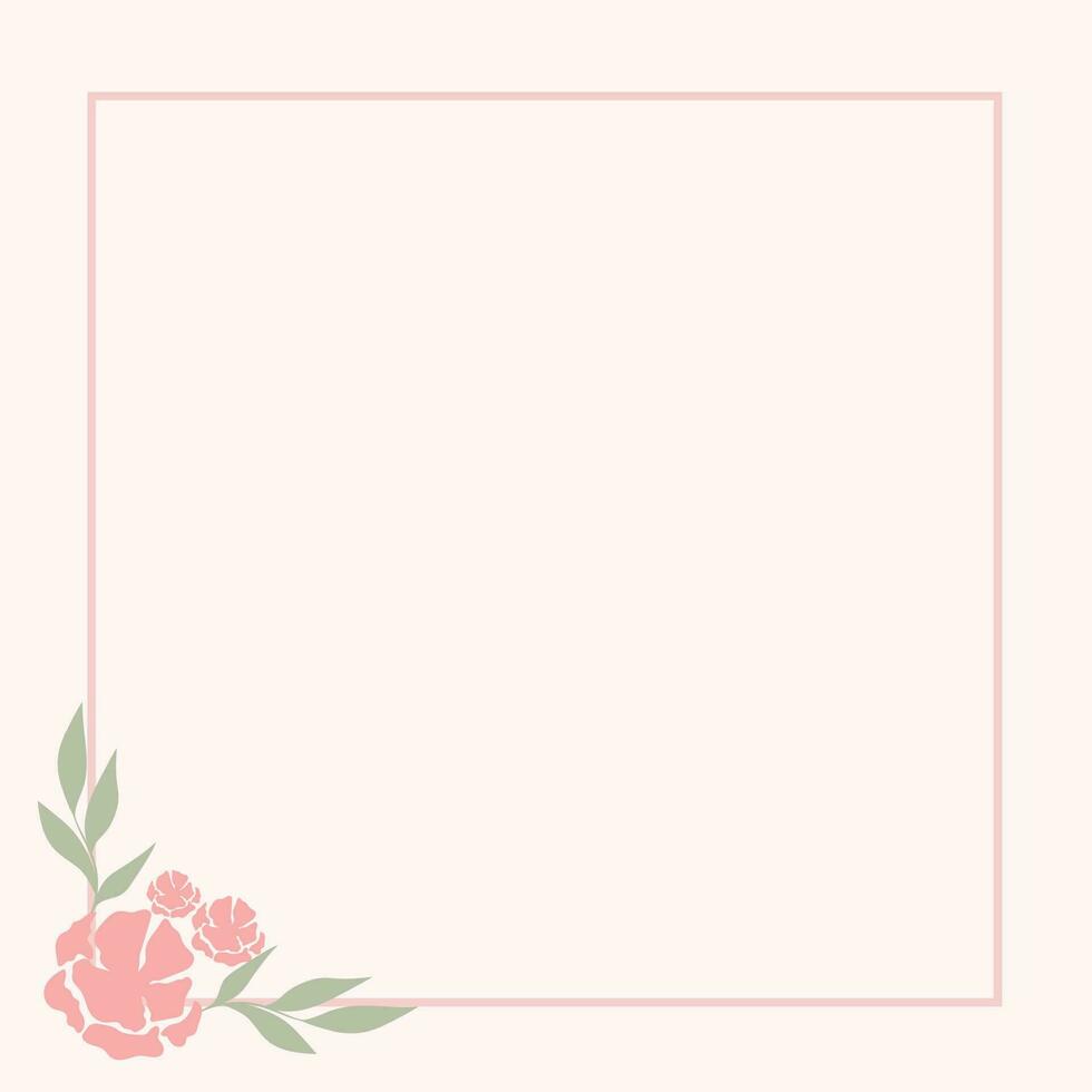 Pink square floral frame. Botanical template with flowers vector