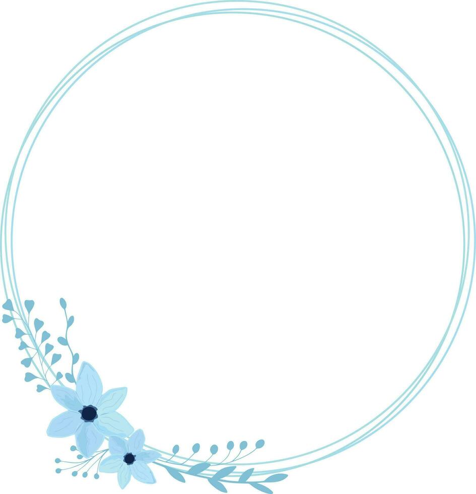 Blue round floral frame. Botanical template with flowers vector