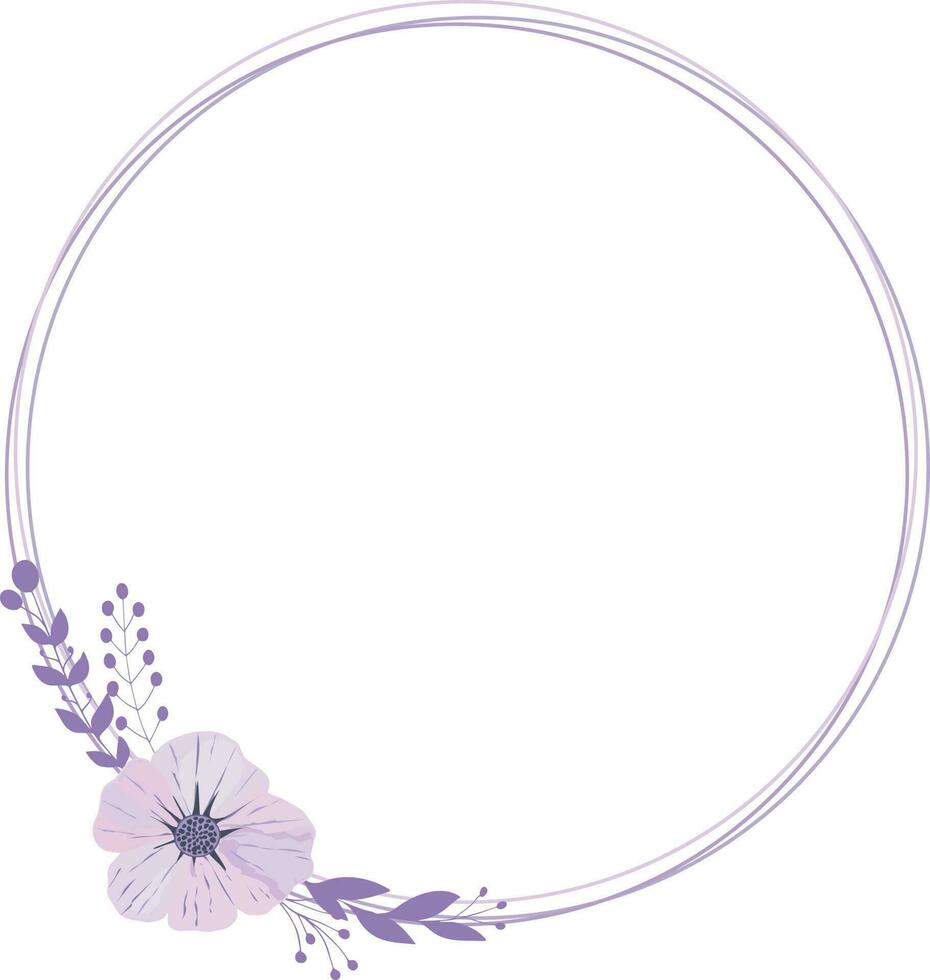 púrpura redondo floral marco. botánico modelo con flores vector