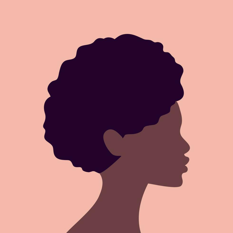 Abstract portrait of an African woman in profile. Faceless female profile outline. Minimal design. Vector art