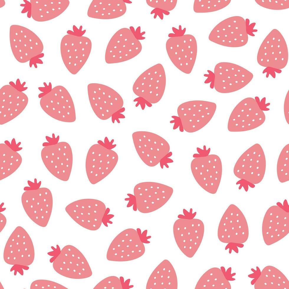 Cartoon strawberry seamless pattern. Fruit elements ornament isolated on white. Vector illustration