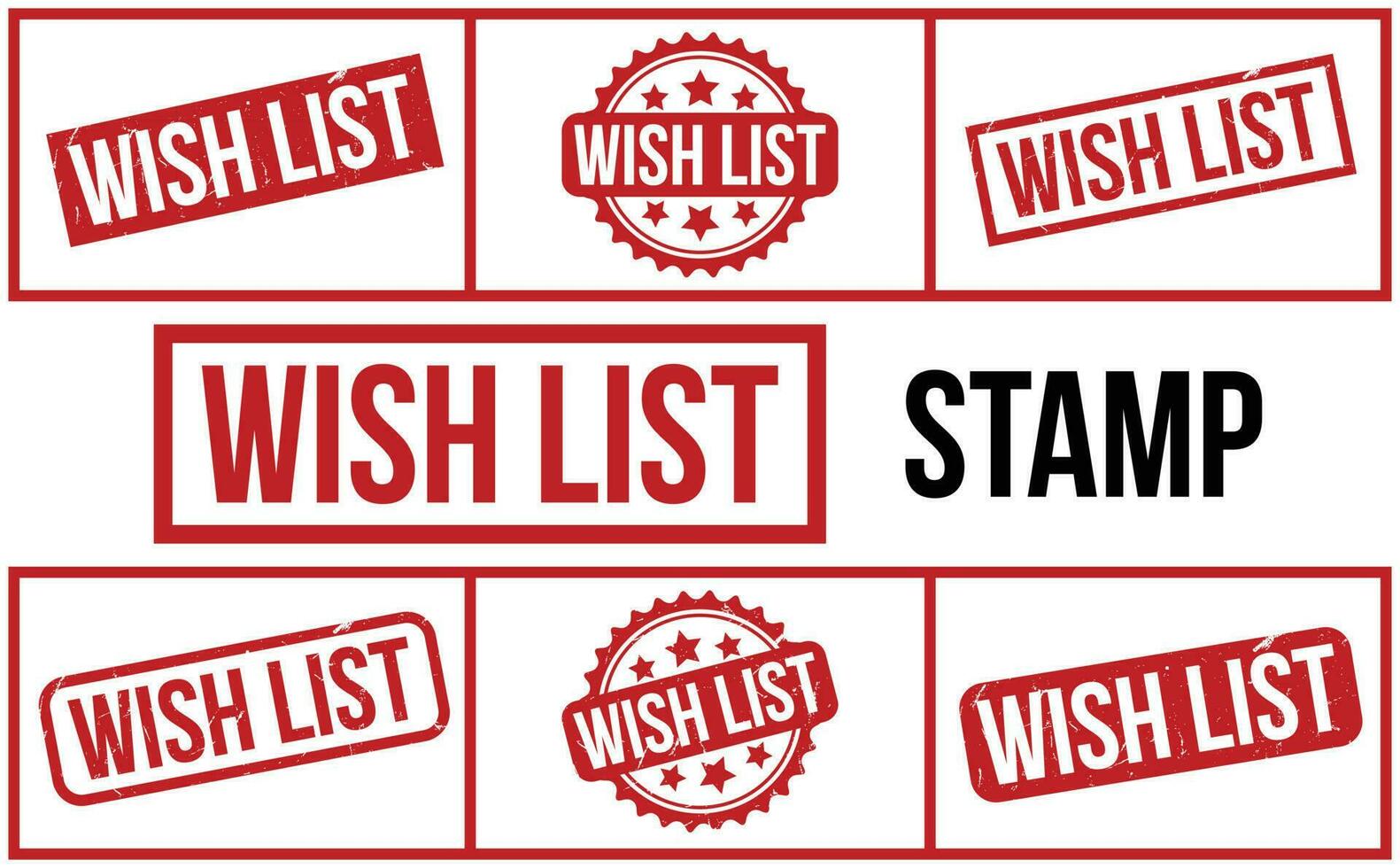 Red Wish List Rubber Stamp Set Vector