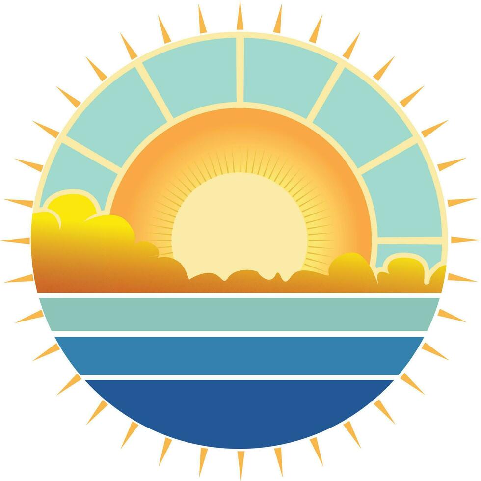 Sunset illustration tshirt logo design vector