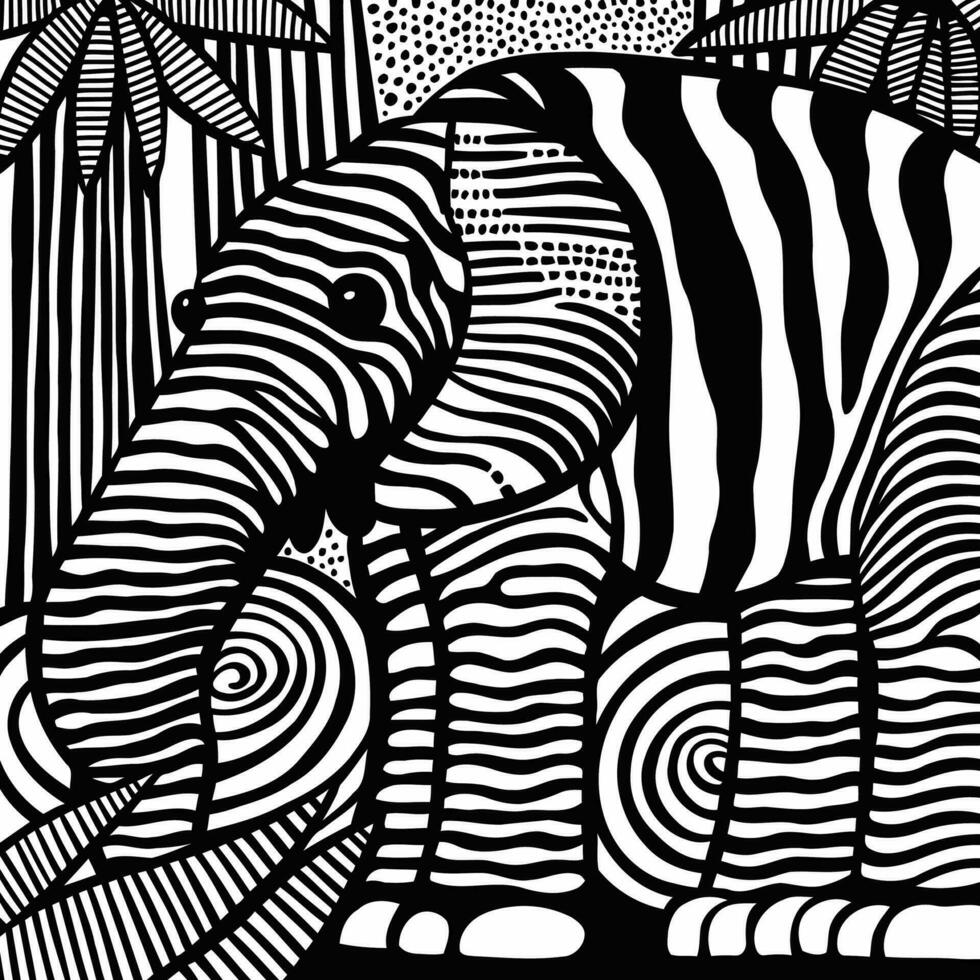 negro y blanco elefante selva safari camuflaje vector