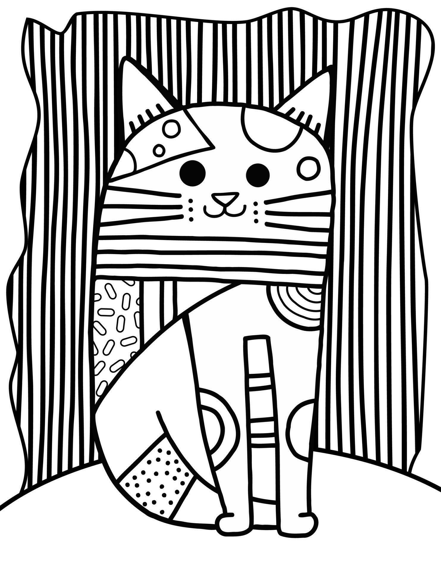 Kids Coloring Page Doodle Cat from Vecteezy