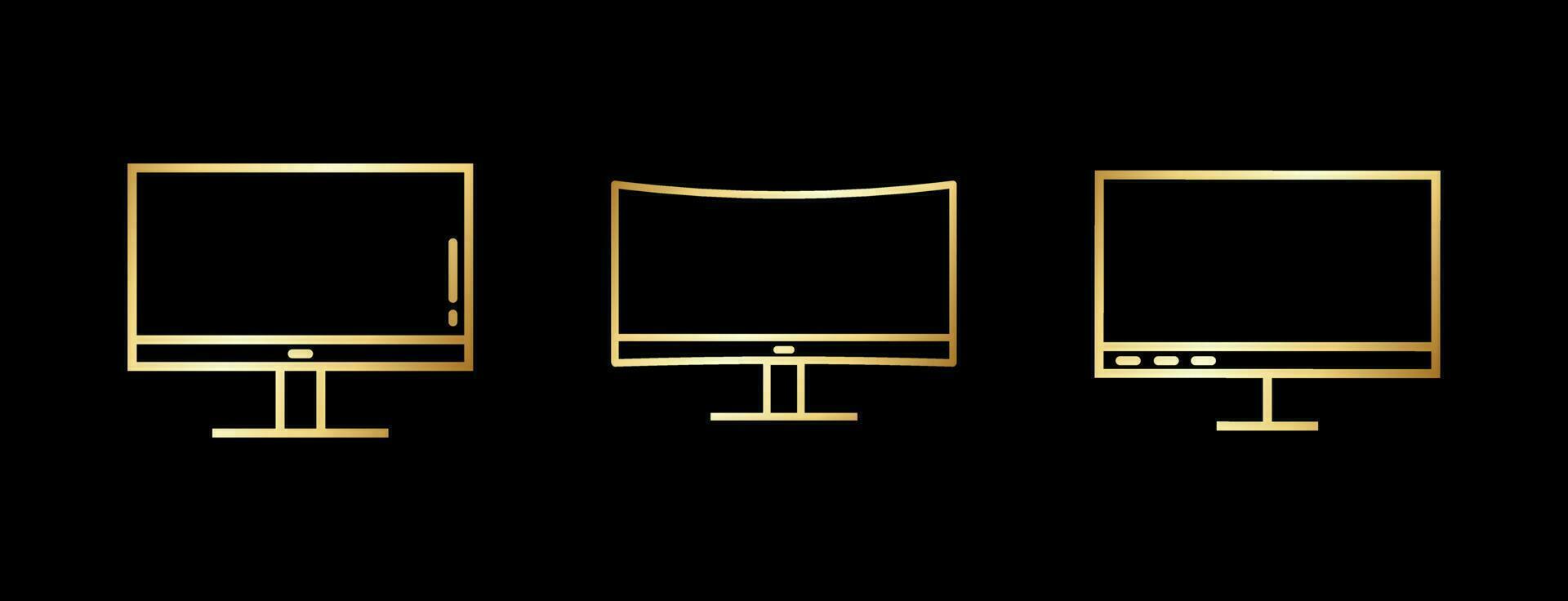 Golden Monitor Screen Icon Vector Illustration