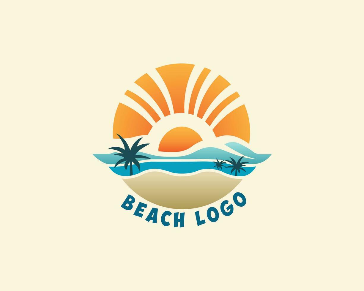 Summer Beach logo design template with sunlight and sand with palms, simple gradient summer colors vector