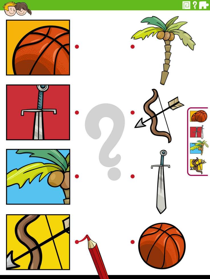 match cartoon objects and clippings educational activity vector