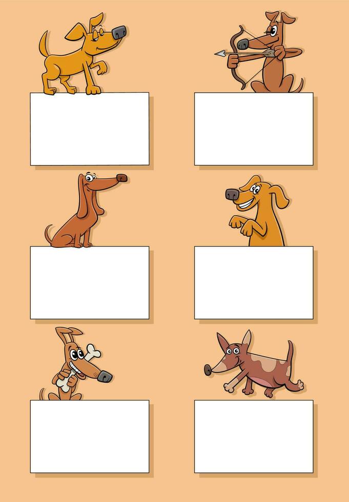 cartoon dogs and puppies with cards design set vector